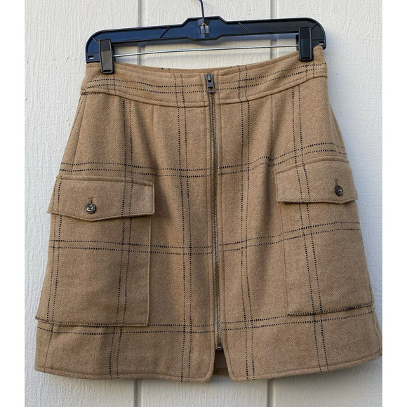 Madewell Dresses & Skirts - Madewell Wool Blend Brown Windowpane Plaid A-Line Skirt Women's Size 4